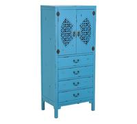 Armario de madera con 4 cajones y 2 puertas de azul 60x40x140h cm