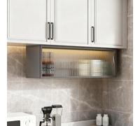 Armario de madera montado en la pared con puerta de cristal individual, organizador de maquillaje y almacenamiento de medicamentos, para sala de estar, dormitorio, cocina