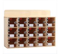 Armario de madera para teléfono celular con cerradura y llaves, ideal para empleados, laboratorios, gimnasio, escuela, fábricas y salas de examen, puertas pequeñas de acrílico de 15 bahías incluidas