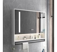 Armario de medicina con espejo de baño estilo rústico con almacenamiento elegante para baño y sala de estar, color blanco, 80 cm, diseño de ahorro de espacio, solución de decoración moderna