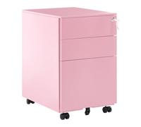 Armario de metal rosa 3 cajones ruedas cerradura industrial oficina Cami