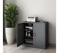 Armario de Oficina Archivador de Estudio con 2 Estantes Regulables en Altura con Cerradura 90 x 40 x 90 cm Acero Sinterizado Gris Oscuro
