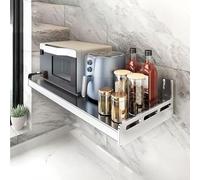 Armario de Pared Colgante para Baño y Cocina con Barandillas Laterales Elevadas Dos Métodos de Instalación Incluye Ganchos Móviles y Ranuras para Gestión de Cables Versátil(Silver,80 * 35 * 13.5cm)
