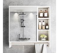 Armario de pared con espejo de baño con estantes abiertos, 60 cm de almacenamiento sobre el inodoro, incluye toallero, elegante y funcional ahorro de espacio