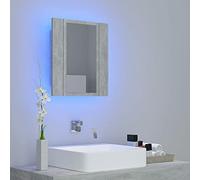 Armario de pared con espejo de baño LED con iluminación gris hormigón, 40 x 12 x 45 cm, MDF y acrílico, solución de almacenamiento para un baño elegante