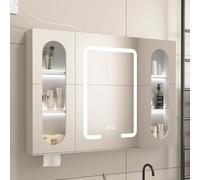 Armario de pared de baño con luces LED y espejo antivaho inteligente, organizador de medicina moderna con atenuación continua, construcción de aleación de aluminio