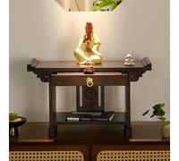 Armario de pared de madera para Buda y meditación, mesa de altar de madera maciza con cajón, mesa de incienso de bambú para uso personal en el santuario