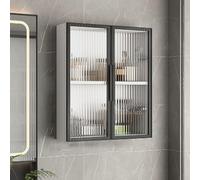 Armario de pared minimalista de madera maciza con puerta de vidrio templado, almacenamiento de estilo lujoso para baño, cocina, dormitorio, sala de estar, 50 x 60 x 14 cm