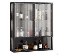 Armario de pared negro con puertas de cristal dobles, elegante almacenamiento para sala de estar y dormitorio, organizador de cocina y baño, compacto, 70 x 60 x 15 cm