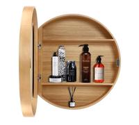 Armario de pared redondo con espejo de 50 cm, almacenamiento de baño con espejo, armario de maquillaje de madera, ahorro de espacio, elegante estante de espejo de baño