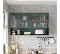 Armario de pared verde de 120 cm con 4 puertas de cristal, solución de almacenamiento abierta para cocina, sala de estar y baño, armario elegante y ahorra espacio