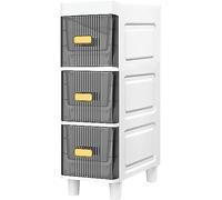 Armario de piso estrecho para baño, unidad de almacenamiento vertical y delgada, organizador de plástico grueso para dormitorio y baño, marco blanco con 3-6 cajones