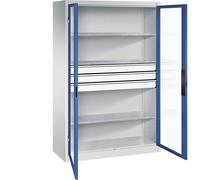Armario de puertas batientes con ventanilla C+P, H x A x P 1950 x 1200 x 500 mm, 3 baldas, 3 cajones
