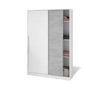 Habitdesign Armario 2 Puertas Correderas con Estantes y Barra, 200x120x50 (AltoxAnchoxFondo - en cm), Color Blanco Artik y Cemento, Modelo Indira