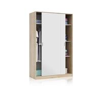 Habitdesign Armario 2 Puertas Correderas y Estantes, 200x120x50 (AltoxAnchoxFondo - en cm). Ropero Dormitorio Principal, Armario Infantil, Color Blanco Artik y Roble Canadian