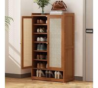 Armario de ratán de roble rústico, elegante aparador con estantes ajustables, almacenamiento oculto para zapatos con elegantes puertas de ratán, perfecto para la nización en el hogar