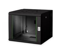 Armario de red colgante Unique 19" 9U rack 600x600, puertas de vidrio, negro, dividido, ensamblado, 100 kg de doble sección, pivotante, 509x600x600 mm,