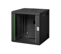 Armario de red montado en la pared Unique 19" 12U rack 600x600, puerta de vidrio, negro, dividido, ensamblado, 100 kg