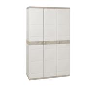Jardin202 - Armario de Resina con Escobero | 3 Puertas y 4 Estantes | Almacenaje Exterior | Titanium Beige o Negro | 105x44x176 cm | (Beige)