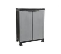 THINIA HOME - Armario de Resina Bajo Almacenaje, Uso Exterior e Interior, Jardín y Terraza, 1 Balda, 2 Puertas, Dimensiones 39x68x92cm (Largo x Ancho x Alto), Color Gris o Negro