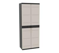 TITANIUM PLASTIKEN Armoire haute 2 portes avec étageres - 70 x 44 x 176 cm - Beige et Noir - Gamme TITANIUM - Intérieur et Extérieur