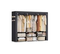 SONGMICS Armario de Ropa, Armario de Tela Portátil, 45 x 188 x 176 cm, 3 Barras de Colgar, Estantes y 4 Bolsillos Laterales, Espacioso para Dormitorio, Salón, Negro RYG009B01