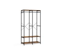 SONGMICS Armario de Ropa Portátil, Armario Plegable, Perchero, Organizador Armario, con Barras de Colgar, Estantes de Almacenamiento, Ganchos Extraíbles, 40 x 94,5 x 180 cm, Marrón Rústico RGR004B01