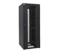 Armario de servidor de pie, 42U/800/1000, puertas metálicas perforadas en la parte delantera y trasera, RAL 9005 negro (construcción atornillada - capacidad 1360 kg)