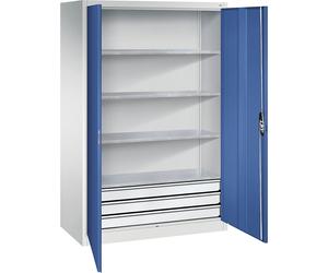 Armario de taller con puertas batientes y cajones C+P, A x P 1200 x 600 mm, 4 baldas