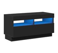 Armario de TV con iluminación - Moderno armario de madera para altavoces y medios, 80 x 35 x 40 cm, color negro - ahorra espacio y elegante para salón