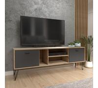 Armario de TV Forte Neyle con 2 Puertas de Madera de Roble Artesano/Negro, 163,1 x 58 x 41,5 cm (Ancho x Alto x Profundidad)