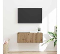 Armario de TV moderno con puertas batientes en roble, 60 cm de ancho de madera y paneles laterales de 5 cm de grosor, armario montado en la pared