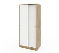 Armario Dormitorio Ropero 2 Puertas Correderas, 1 Barra y 1 Estante Tipo altillo, Combinado Roble Kraft y Blanco, 180x74x50cm (Alto x Ancho x Fondo), Mueble Moderno, Modelo Bianca
