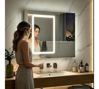 Armario espejo para cuarto de baño con LED, gabinetes de baño con interruptor táctil, función de desempañado, espejo en ambos lados, armario de baño de pared con almacenamiento (70 x 13,5 x 60 cm)