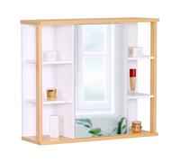 Armario Espejo Relaxdays, 6 estantes, 2 Compartimentos, 64 x 62 x 21 cm, Montaje en Pared, baño, Blanco/Natural