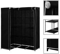 Armario Esquina Tela, Ropero Esquinero, Rinconero, Vestidor, Resistente al Polvo Guardarropa,Armario de Tela,Organizador de Almacenamiento de Ropa con 2 Rieles Colgantes (Negro, 169 * 129 * 87cm)