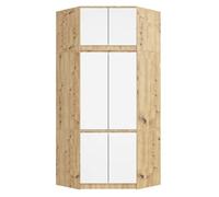 Armario esquinero con altillo akord s100 roble artisan 100 cm con 6 puertas y 9 estantes acabado en blanco 100x50x234 cm