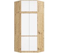 Armario esquinero con altillo AKORD S100 Roble Artisan 100 cm con 6 puertas y 9 estantes acabado en Blanco 100x50x234 cm
