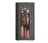 Armario esquinero de pared con puertas de cristal reeded - Unidad de almacenamiento que ahorra espacio con estantes ajustables para baño, cocina, lavadero