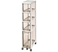 Armario esquinero delgado de 4 niveles para baño, carrito de almacenamiento estrecho con cajones transparentes, gran capacidad y ruedas giratorias para dormitorio, baño, pasillo y armario