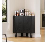 Armario Esquinero Industrial De 3 Niveles: Mueble De Almacenaje Triangular Que Ahorra Espacio Con Puertas Acanaladas y Estante Ajustable. Organizador Multiusos Para Sala, Cocina y Comedor. Marrón/Negr