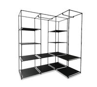 Armario esquinero Relaxdays, HBT: 170 x 130 x 8 cm, 2 Barras, 12 estantes, Acero, Tela no Tejida, Armario Abierto, Negro