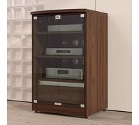 Armario estéreo con 2/3 niveles, estantes ajustables, mueble multimedia con cajón, estante de audio con tapa abatible, armario de almacenamiento multimedia con puertas de cristal, para sala de estar y