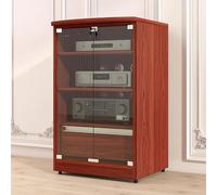 Armario estéreo con 2/3 niveles, estantes ajustables, mueble multimedia con cajón, estante de audio con tapa abatible, armario de almacenamiento multimedia con puertas de cristal, para sala de estar y