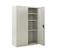 Armario Exterior Bloqueable De Metal Gris con 3 Estantes Y 2 Puertas, Armario Blanco para Garaje U Oficina, Armario Ropero Puertas Correderas, Armario Cocina, 140 cm De Altura