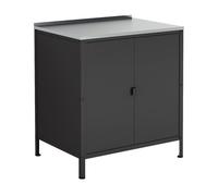 casa.pro Armario Exterior Bolognano con Patas Nivelables 1 Estante Interior para Terraza Jardín Uso Interior y Exterior Almacenaje en el Jardín 92 x 80 x 50 cm Acero - Negro/Plateado