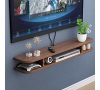 Armario flotante para consola multimedia montado en la pared, almacenamiento de madera maciza de 2 niveles para reproductor de DVD y controles remotos, gestión eficiente de cables, 80 x 22 x 15 cm