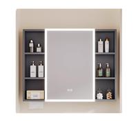 Armario gris con espejo de baño con puerta individual, marco de aluminio de 80 cm, elegante solución de almacenamiento para decoración del hogar, diseño moderno, ahorra espacio.