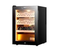 Armario Humidificador Eléctrico Inteligente Para 50 Litros Con Capacidad Para 300 Puros Estantes Cajón Madera Cedro Refrigeración 12-22 °C Con Control Digital Temperatura Humedad(Black-2)