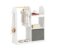 SoBuy Armario Infantil con Almacenaje Juguetes, Armario Infantil Ropa con 3 Ganchos, 1 Cesta y 1 Percha, Mueble Organizador Juguetes y Ropa Blanco 97x35x108cm KMB40-W